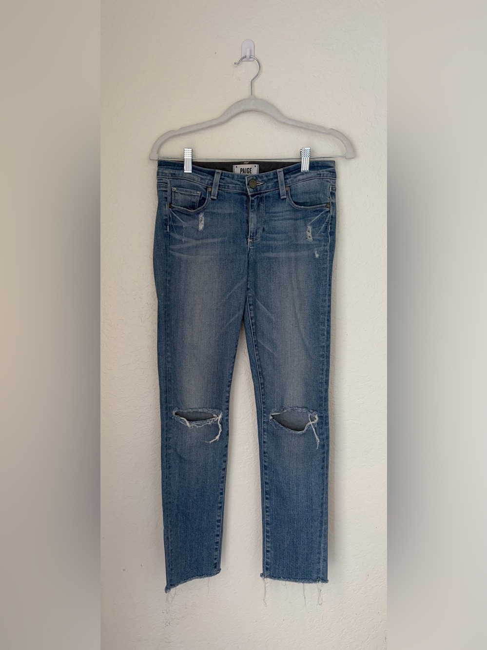 PAIGE Skinny Distressed Blue Jeans